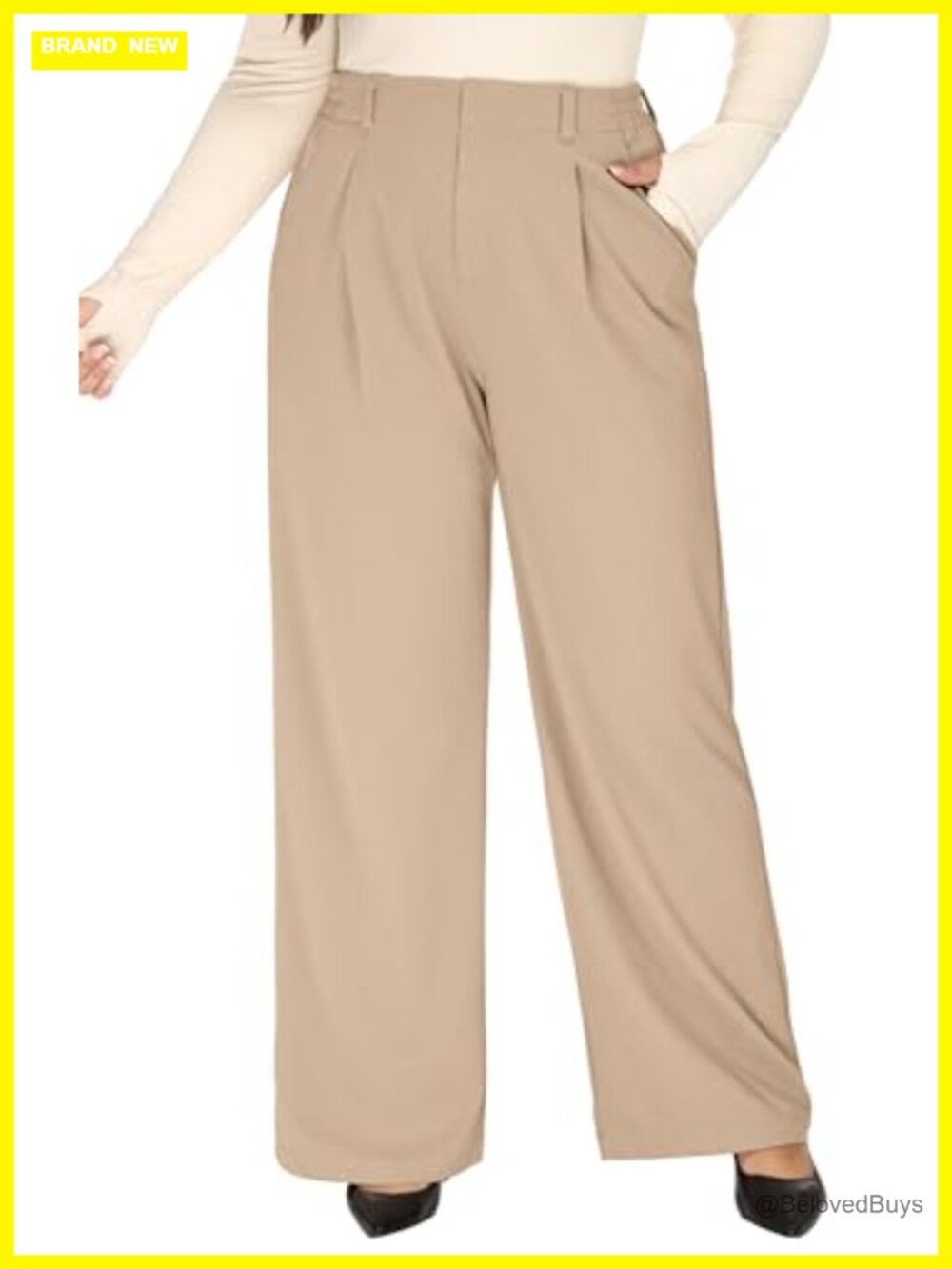 Plus Size Wide Leg Dress Pants Pull On Stretchy Work Waffle Knit